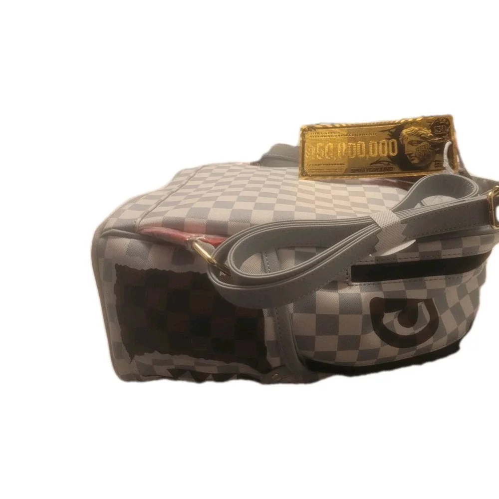 NWT Sprayground Shark Legacy Check Savage Mini/Small Backpack Gray/White/Br/BLK